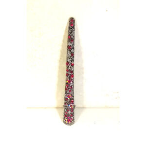 Hair barrette clip Silver Tone Red Rhinestone